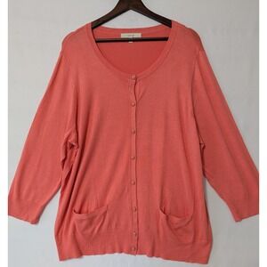 Sejour Cardigan Sweater‎ Knit Button Front Long Sleeve Pockets Coral Womens 2X